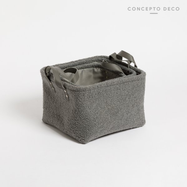 CANASTO SET X3 BOUCLE GRIS CUADRA CON MANIJA 28X28X20