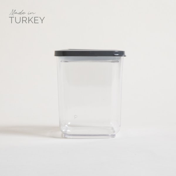Recipiente Cuadrado Transparente Tapa Gris 1000 Ml