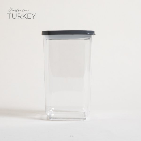 Recipiente Cuadrado Transparente Tapa Gris 1300 Ml