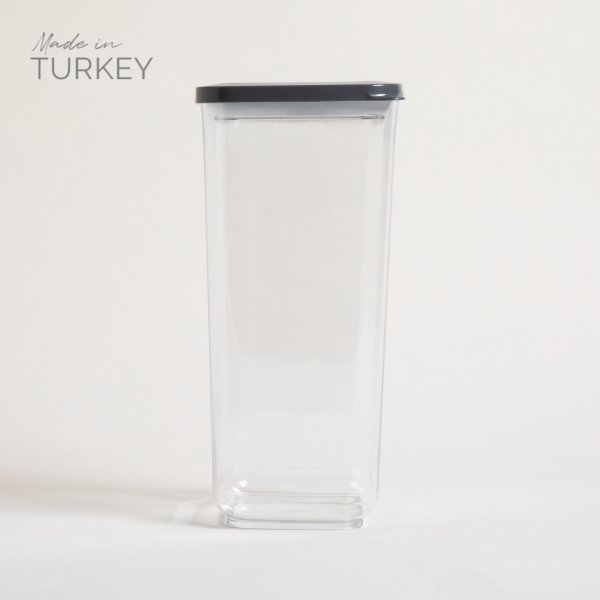 Recipiente Cuadrado Transparente Tapa Gris 1700 Ml