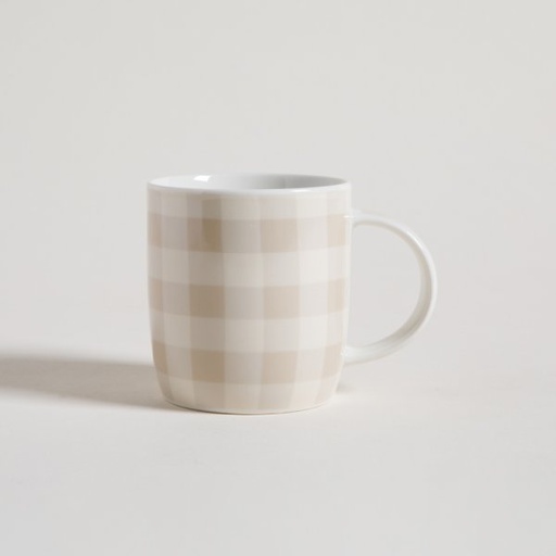 [411085] MUG DE PORCELANA GINGHAM BEIGE 350 ML