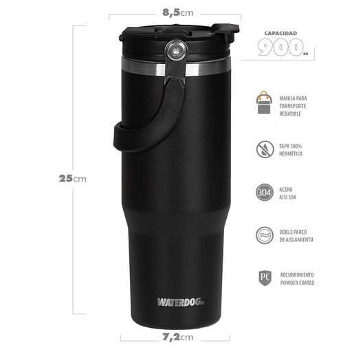 [401020] VASO DOBLE PARED 900 CC NEGRO AISI 304 NEGRO WATERDOG