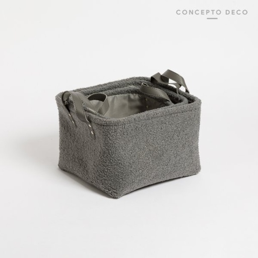 [165191] CANASTO SET X3 BOUCLE GRIS CUADRA CON MANIJA 28X28X20