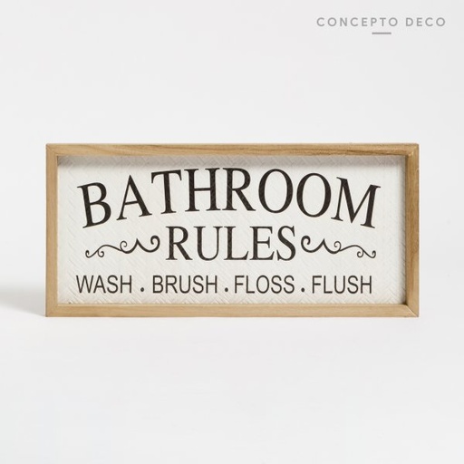 [165307] CUADRO MADERA ESTERILLA BATHROOM RULES 43X20X2CM