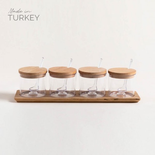 [4111210] SET X 4 RECIPIENTES REDONDOS ACRILICO TAPA DE MADERA 38X10,5 CM