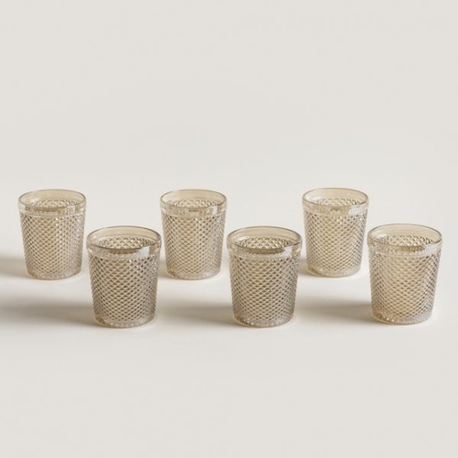 [4112789] SET X 6 VASOS BAJOS DE VIDRIO DIAMANTE COLOR CHAMP