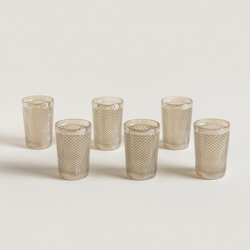 [4112790] SET X 6 VASOS ALTOS DE VIDRIO DIAMANTE COLOR CHAMP