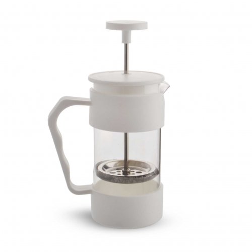 [2561416] CAFETERA CON ASA, BASE Y TAPA DE PLÁSTICO BLANCO 350ML 7,5X17CM DE VIDRIO