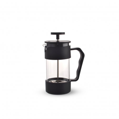 [2561377] CAFETERA CON ASA, BASE Y TAPA DE PLÁSTICO NEGRO 350ML 7,5X17CM DE VIDRIO