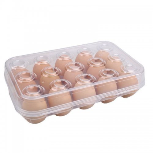 [2561376] HUEVERA PARA 15 HUEVOS CON TAPA 15X25X7,5CM DE PLÁSTICO