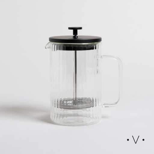 [4112905] CAFETERA DOBLE VIDRIO RAYAS CON EMBOLO TAPA BLACK 800 ML VASSA HOME