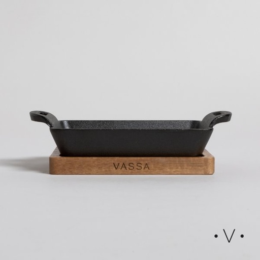 [4113431] PROVOLETERA RECTANGULAR DE HIERRO CON BASE DE ACACIA 19 X 11 CM VASSA HOME