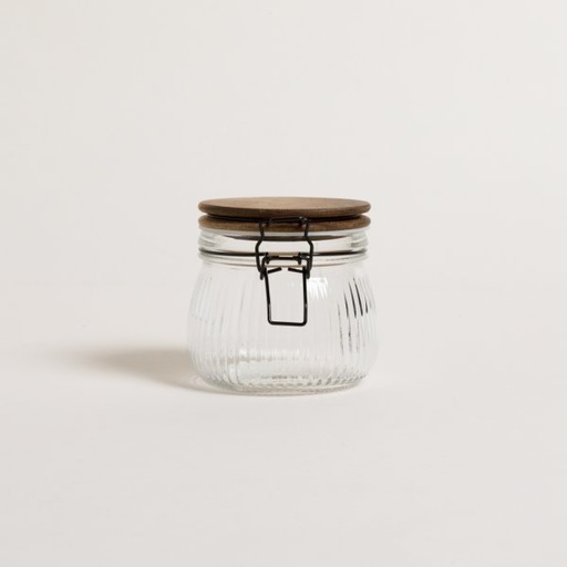 [4113504] FRASCO HERMETICO VIDRIO CON RAYAS Y TAPA ACACIA 500 ML