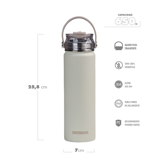 [401036] BOTELLA DEPORTIVA AKWA ACERO INOX 650 CC CENIZA WATERDOG