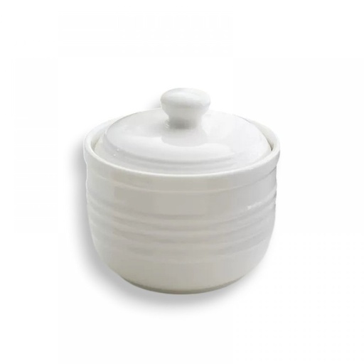 [256774] AZUCARERA REDONDA DE CERÁMICA BLANCA CON RAYAS 8,5X8CM