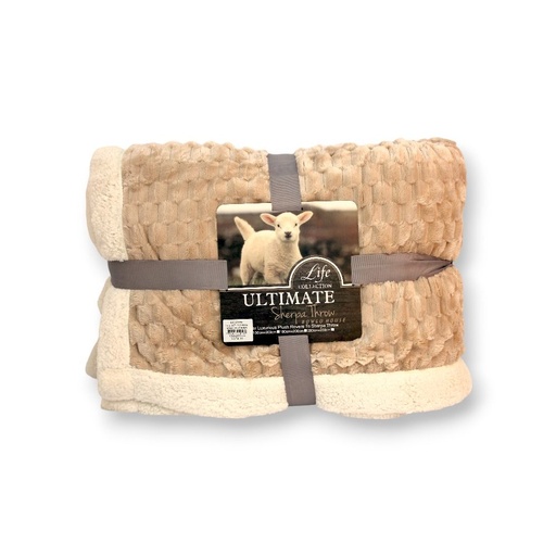 [380253] MANTA 200 X 230CM CORDERITO BEIGE CON BORDE BLANCO