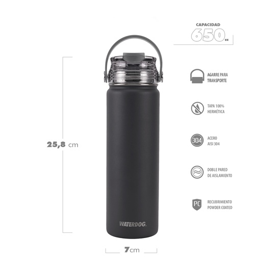 [401162] BOTELLA DEPORTIVA AKWA ACERO INOX 650 CC DARK GRAPHITE WATERDOG