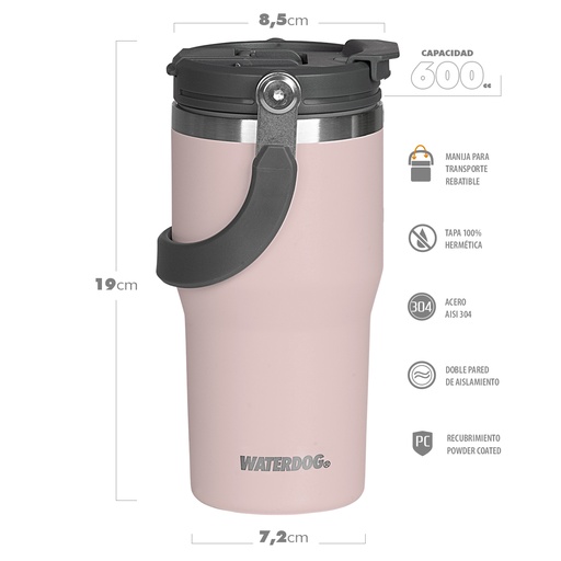 [401163] VASO DOBLE PARED 600 ZUMO 600CC PINK WATERDOOG
