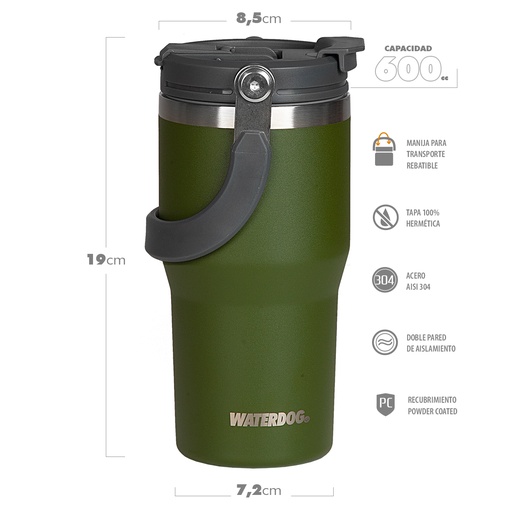 [401165] VASO DOBLE PARED 600 ZUMO 600CC VERDE WATERDOG