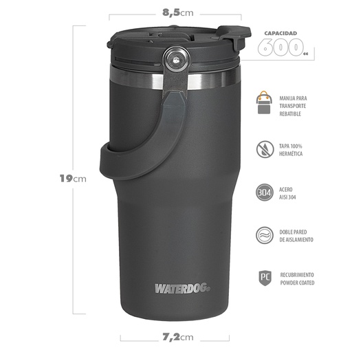 [401166] VASO DOBLE PARED 600 ZUMO 600CC DARK GRAPHITE WATERDOOG