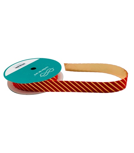 [131297] ORO CINTA FLOCK RAYAS FINAS ROJAS Y DORADAS 2.5 CM X 10 METROS

