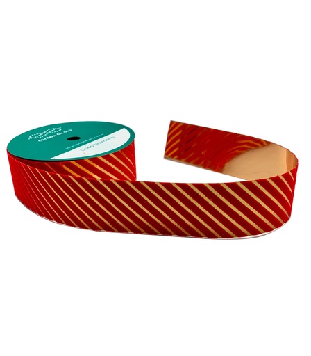 [131298] ORO CINTA FLOCK RAYAS FINAS ROJAS Y DORADAS 5 CM X 10 METROS
