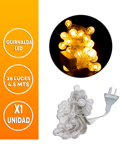 [42081] GUIRNALDA LED 28 LUCES 4.5M BURBUJA 220V CALIDA
