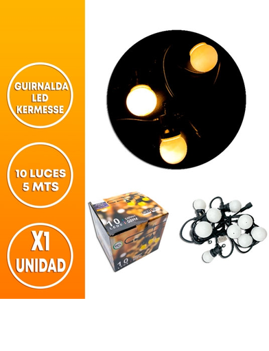 [42082] GUIRNALDA LED KERMESSE IMPERMEABLE 10 LUCES 5M INTERCONECTABLE 220V CALIDA