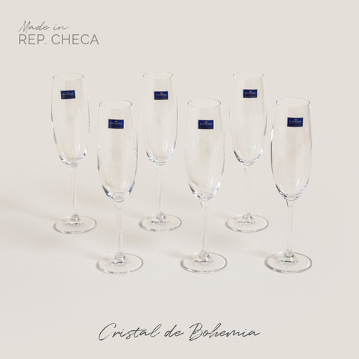 [4114491] SET X 6 COPAS DE CHAMPAGNE CRISTAL DE BOHEMIA GASTRO 230 ML