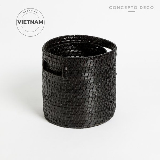 [1651053] CANASTOS SET X 2 RATTAN G:25X25,5CM C:21,5X22CM NEGRO