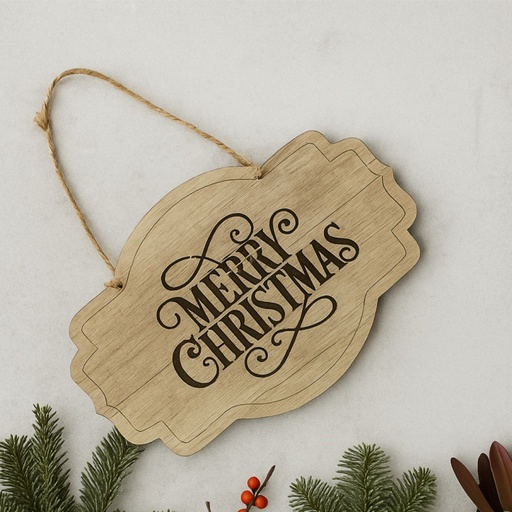 [131982] CARTEL DE MADERA MERRY CHRISTMAS 30 X 20 CM ESTILO DOMINGO