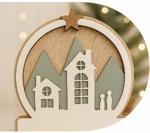 [131989] ESFERA DE CEUNTO NAVIDEÑO CASITAS NEVADAS 20 CM ESTILO DOMINGO