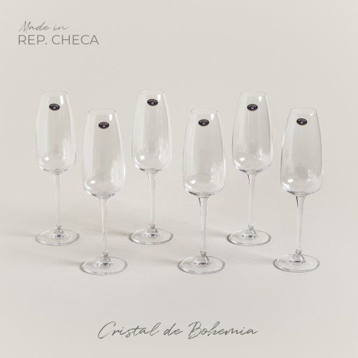 [4114948] SET X 6 COPAS DE CHAMPAGNE CRISTAL DE BOHEMIA ANSER