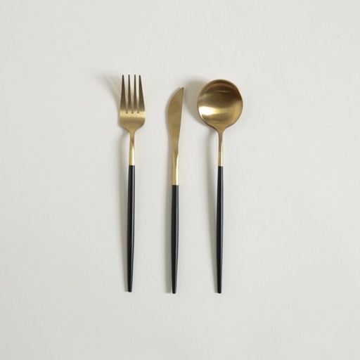 [4110055] SET X 3 UTENSILIOS DE MESA DUBLIN DORADO MANGO NEG