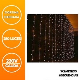 [42045] CORTINA CASCADA LED 280 LUCES 3 X 2 8 SECUENCIAS CALIDA 220V