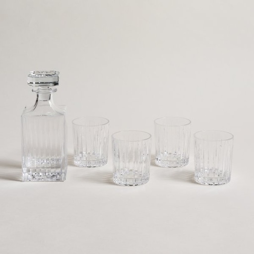 [4110735] SET X 4 VASOS DE WHISKY Y BOTELLON DE VIDRIO FLAME