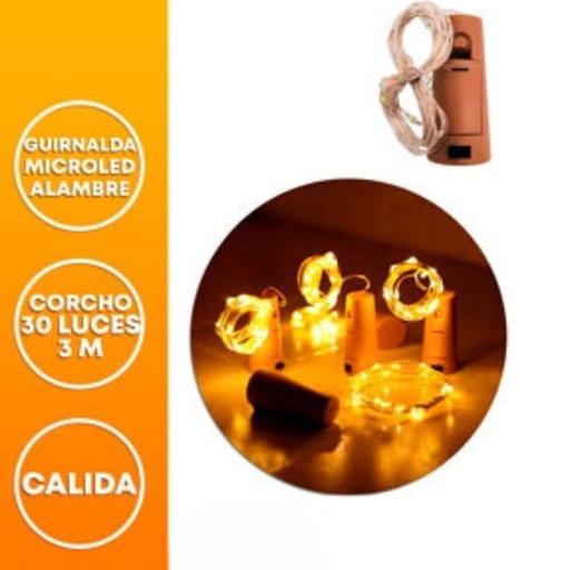 [42050] GUIRNALDA MICROLED CORCHO 30 LUCES 3M CALIDA