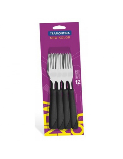 [236006] TENEDOR NEGRO MESA BLISTER X 12 NEW KOLOR TRAMONTINA