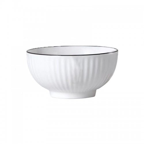 [256841] SET X6 BOWLS REDONDOS ACANALADOS BLANCOS CON BORDE NEGRO 15CM DE CERÁMICA