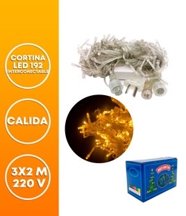 [42063] CORTINA LED 192 LUCES 3 X 2 M INTERCONECTABLE CALIDA 220V