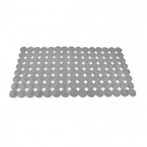 [256308] ALFOMBRA PARA BAÑERA GRIS RECTANGULAR CON CÍRCULOS CRAQUELADO 35X67CM DE PVC