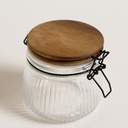 FRASCO HERMETICO VIDRIO CON RAYAS Y TAPA ACACIA 50