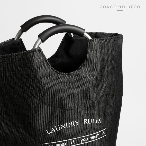 CESTO LAUNDRY RULES CON MANIJA NEGRO 65CM