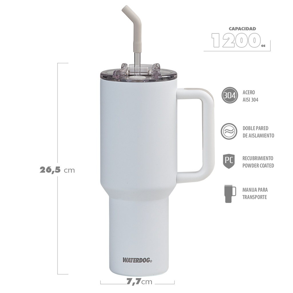 VASO DOBLE PARED 1200 CC BLANCO ACERO INOX WATERDOG