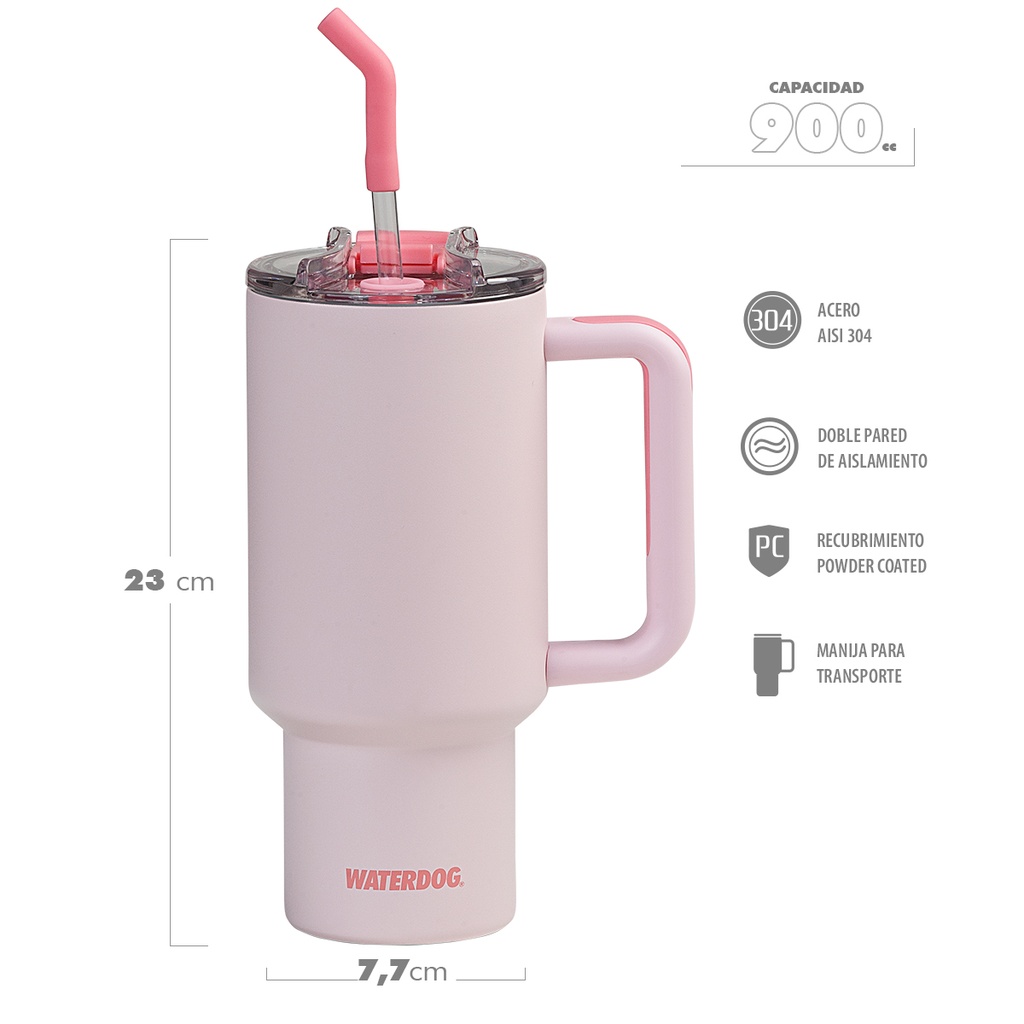 VASO DOBLE PARED 900 CC ROSA ACERO INOX WATERDOG