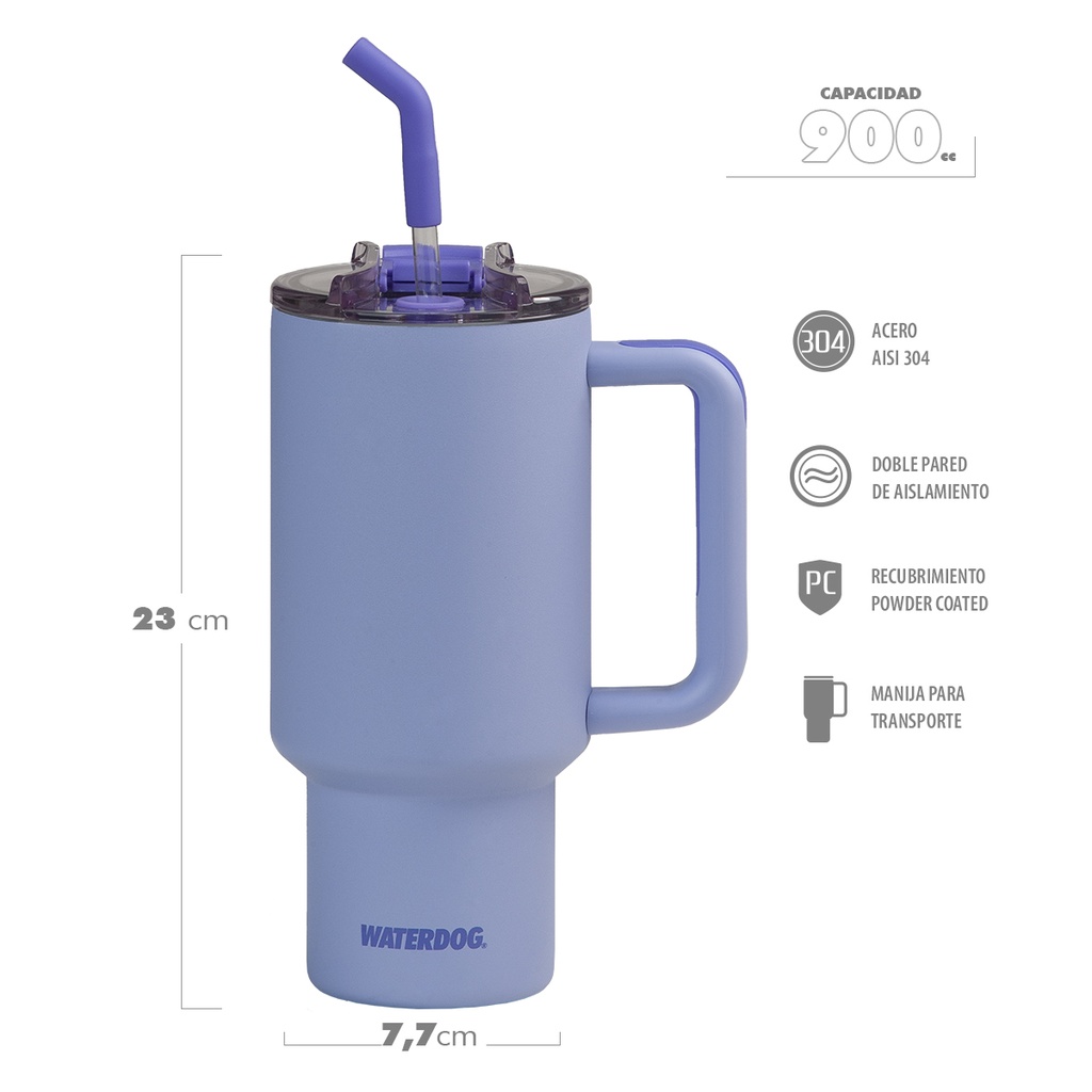 VASO DOBLE PARED 900 CC LAVANDA ACERO INOX WATERDOG