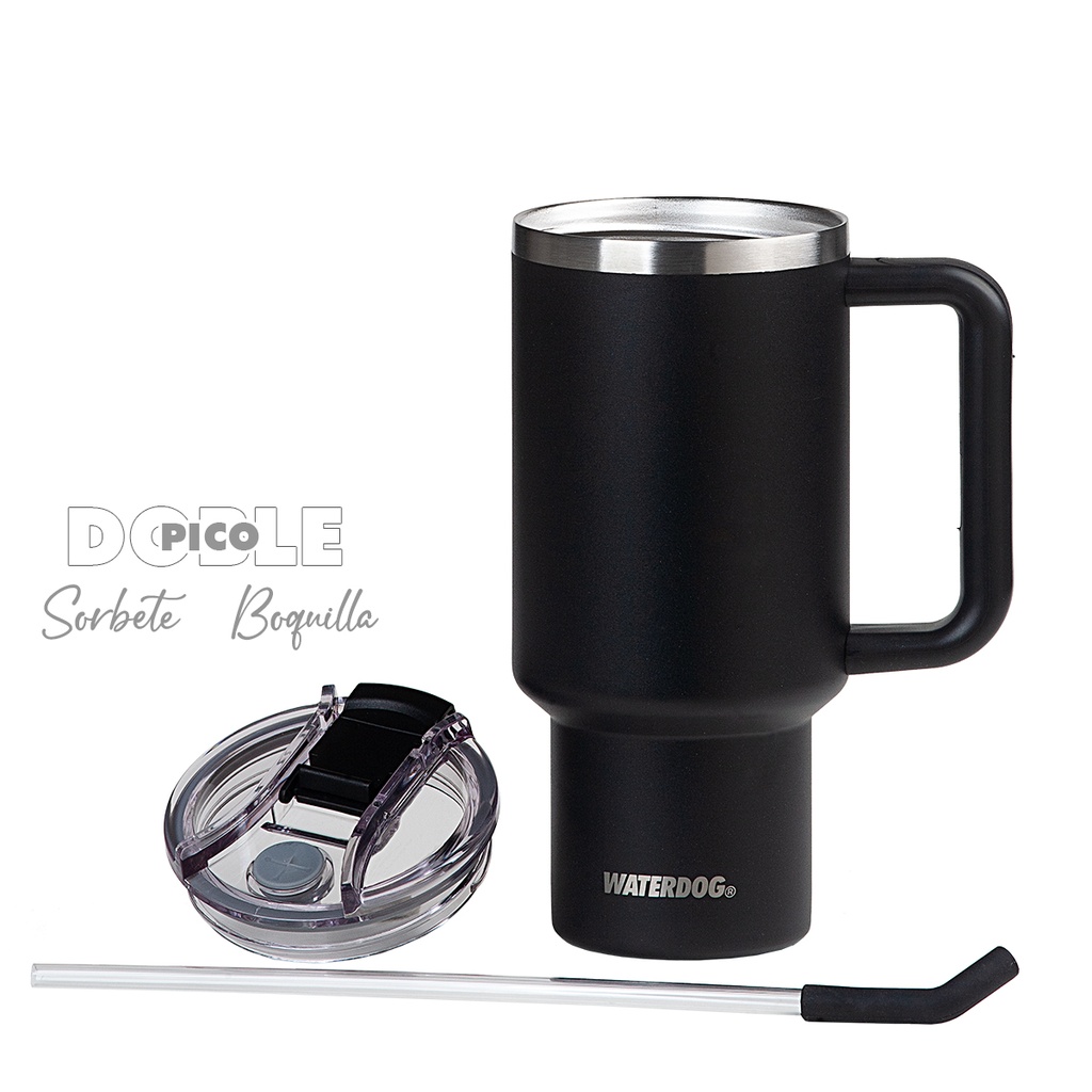 VASO DOBLE PARED 900 CC NEGRO ACERO INOX WATERDOG
