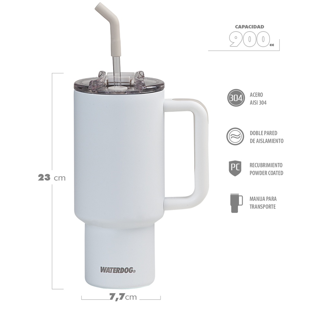 VASO DOBLE PARED 900 CC BLANCO ACERO INOX WATERDOG