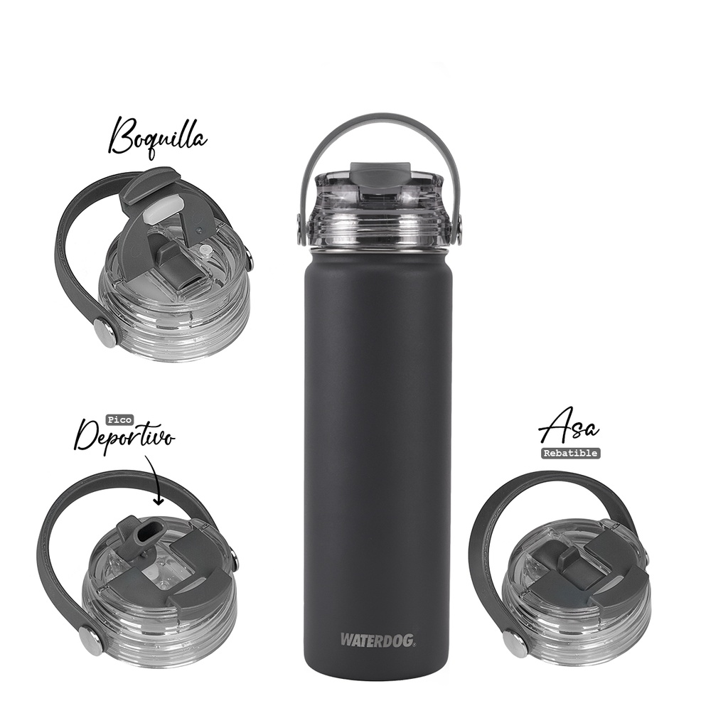 BOTELLA DEPORTIVA AKWA ACERO INOX 650 CC DARK GRAPHITE WATERDOG