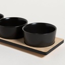 SET X 3 COPETINEROS DE PORCELANA BASE BAMBOO NEGRO 28,5X9,5 CM
